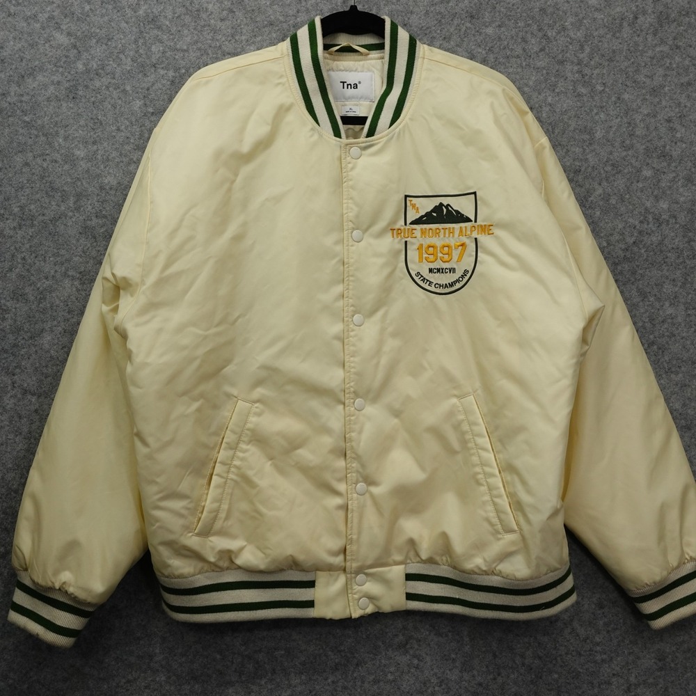 90s Varsity True North Alpine Sleaze Bomber Jacket XL Cream Puffer TNA Aritzia